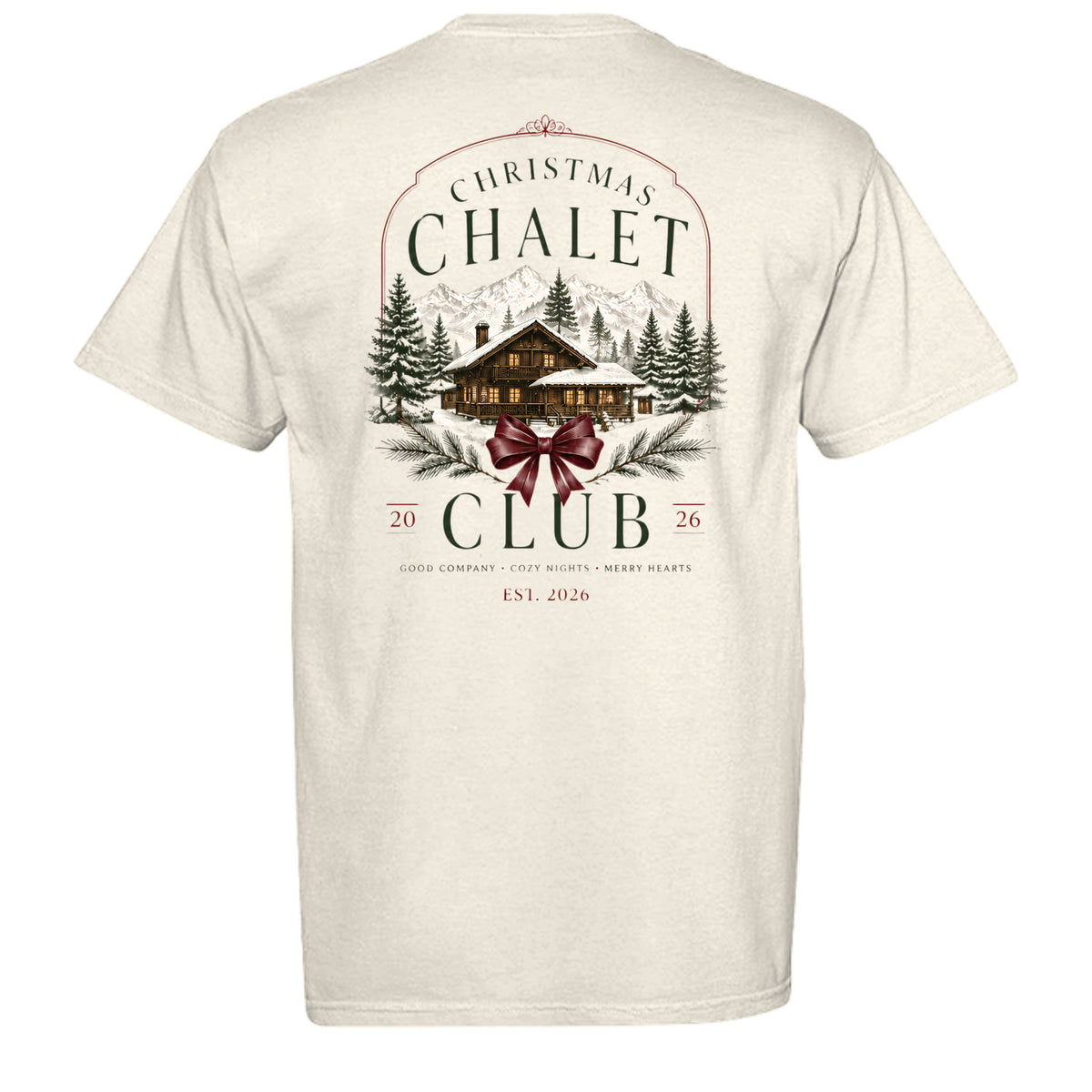 Christmas Chalet Club vintage graphic tee in ivory — back view