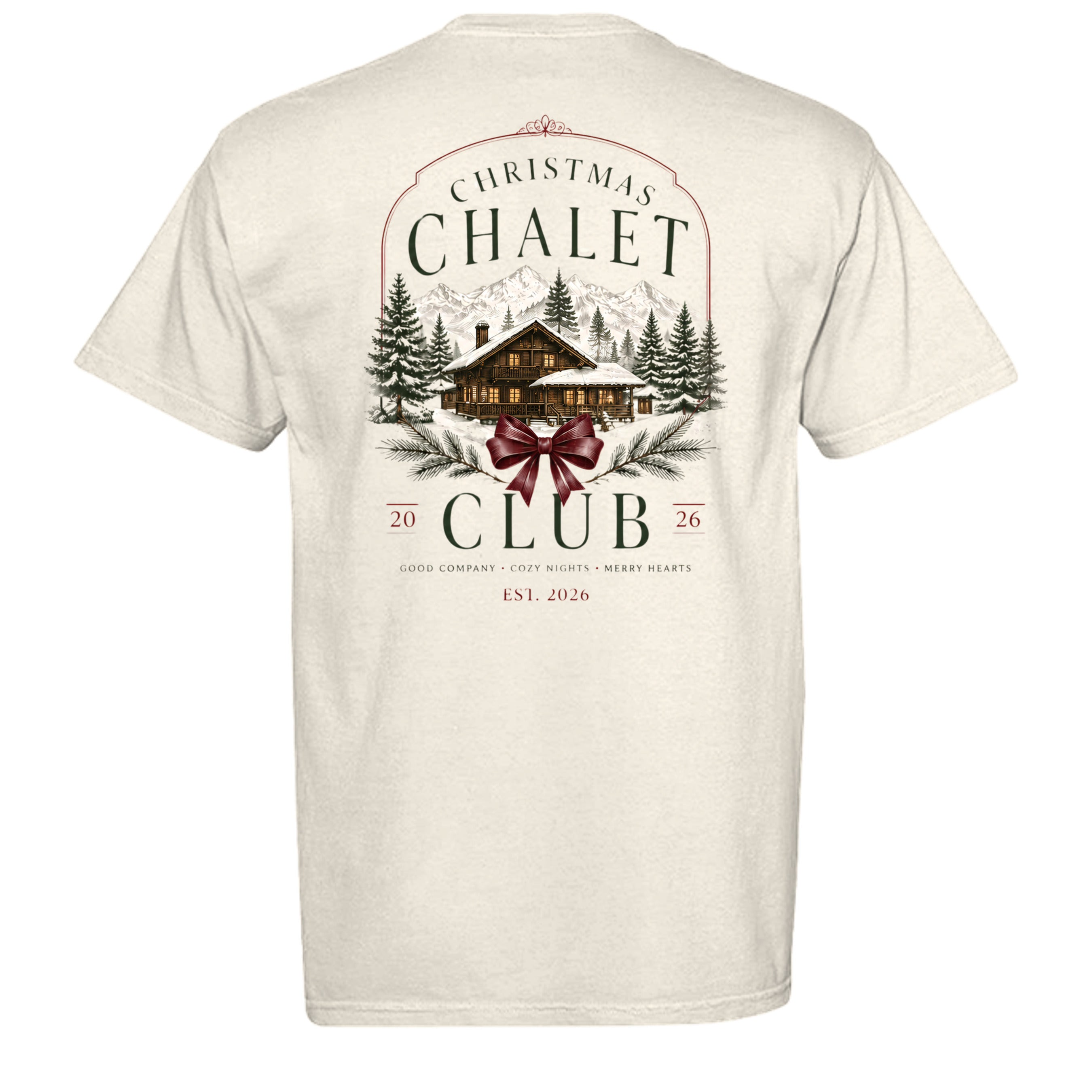Christmas Chalet Club vintage graphic tee in ivory — back view