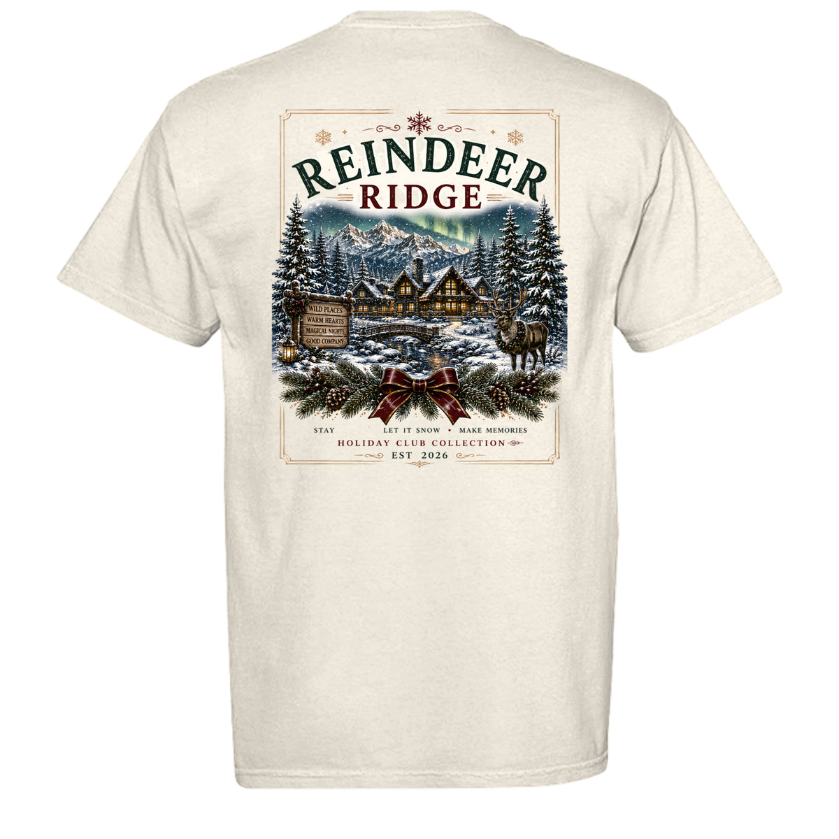 Reindeer Ridge vintage graphic tee in ivory — back view