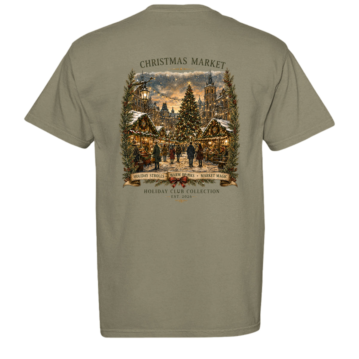 Christmas Market vintage graphic tee in sandstone — back view