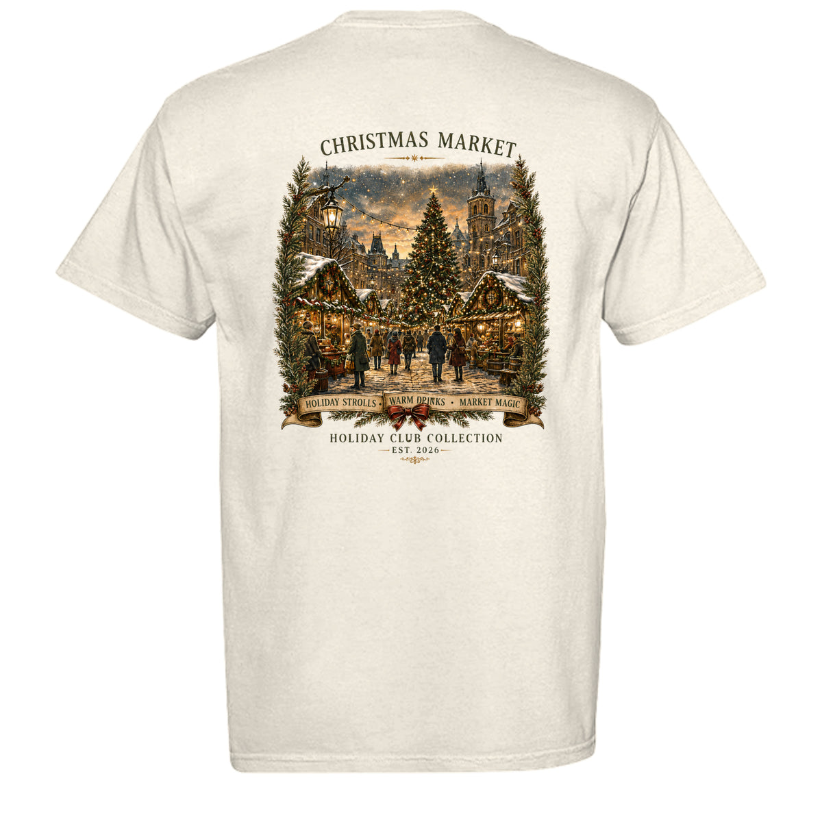 Christmas Market vintage graphic tee in ivory — back view