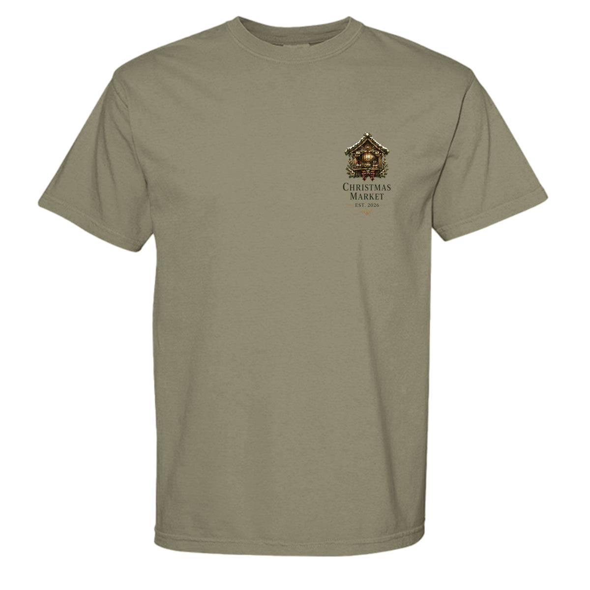 Christmas Market vintage graphic tee in sandstone — front view