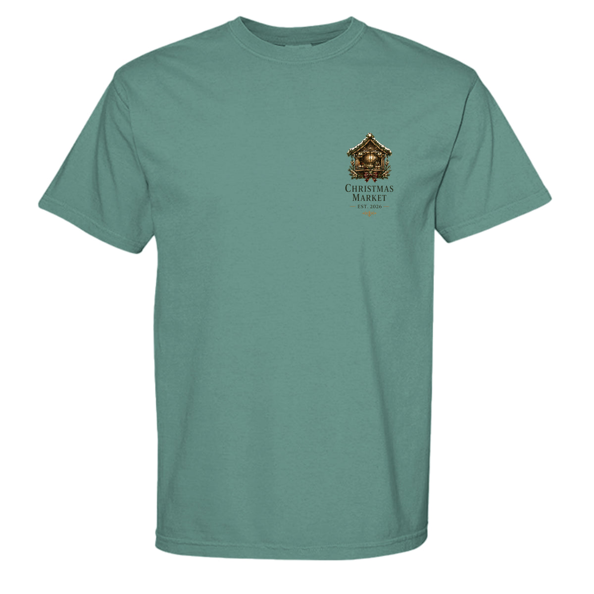 Christmas Market vintage graphic tee in light green — front view