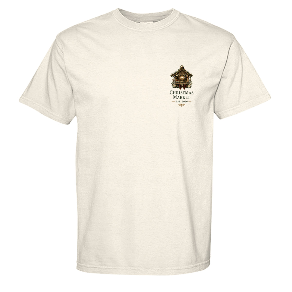 Christmas Market vintage graphic tee in ivory — front view