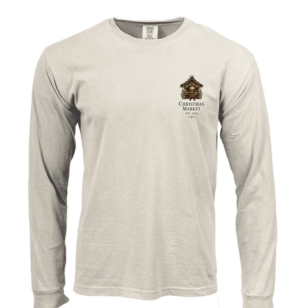 Christmas Market long sleeve tee in ivory — front view