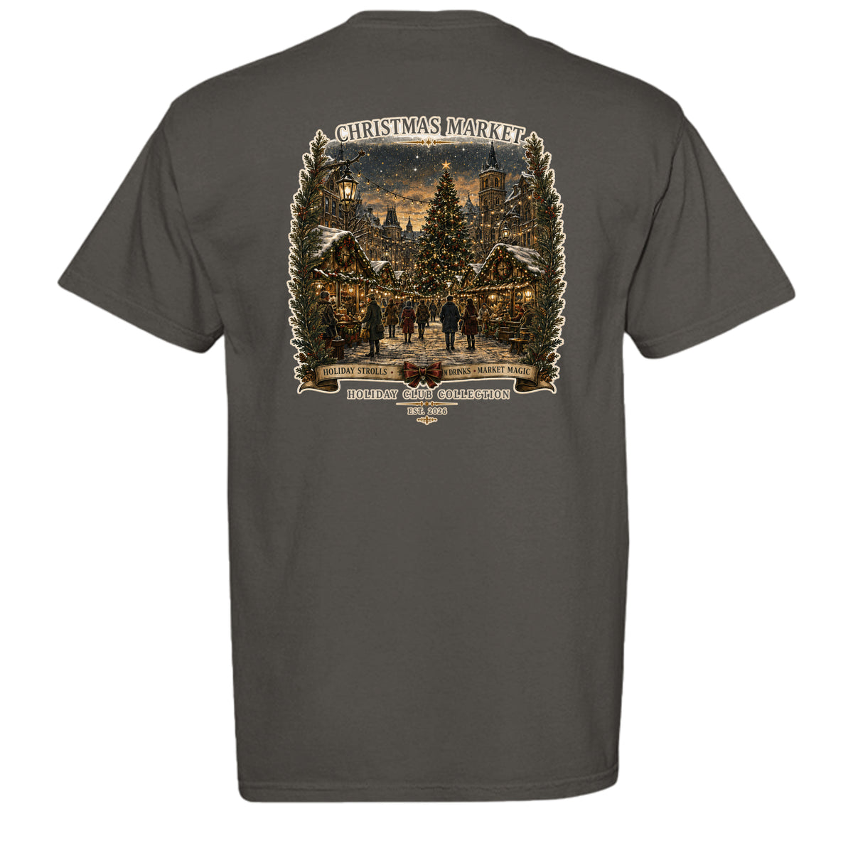 Christmas Market vintage graphic tee in pepper — back view