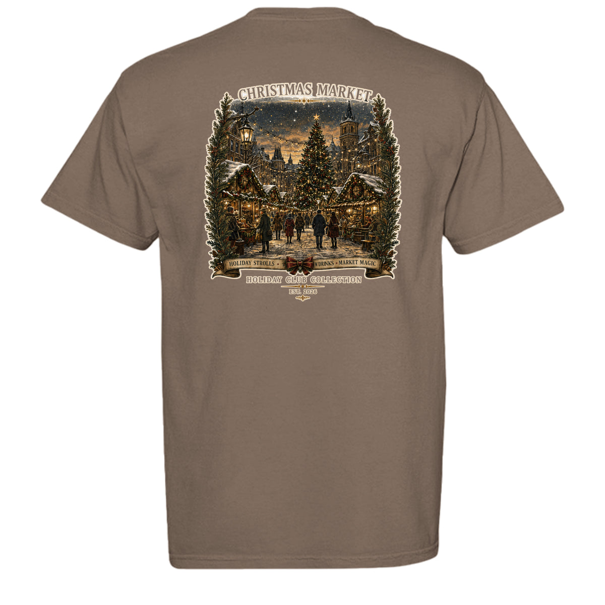 Christmas Market vintage graphic tee in espresso — back view