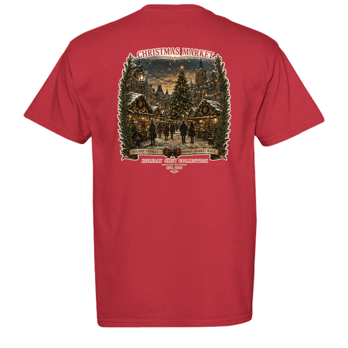 Christmas Market vintage graphic tee in red — back view
