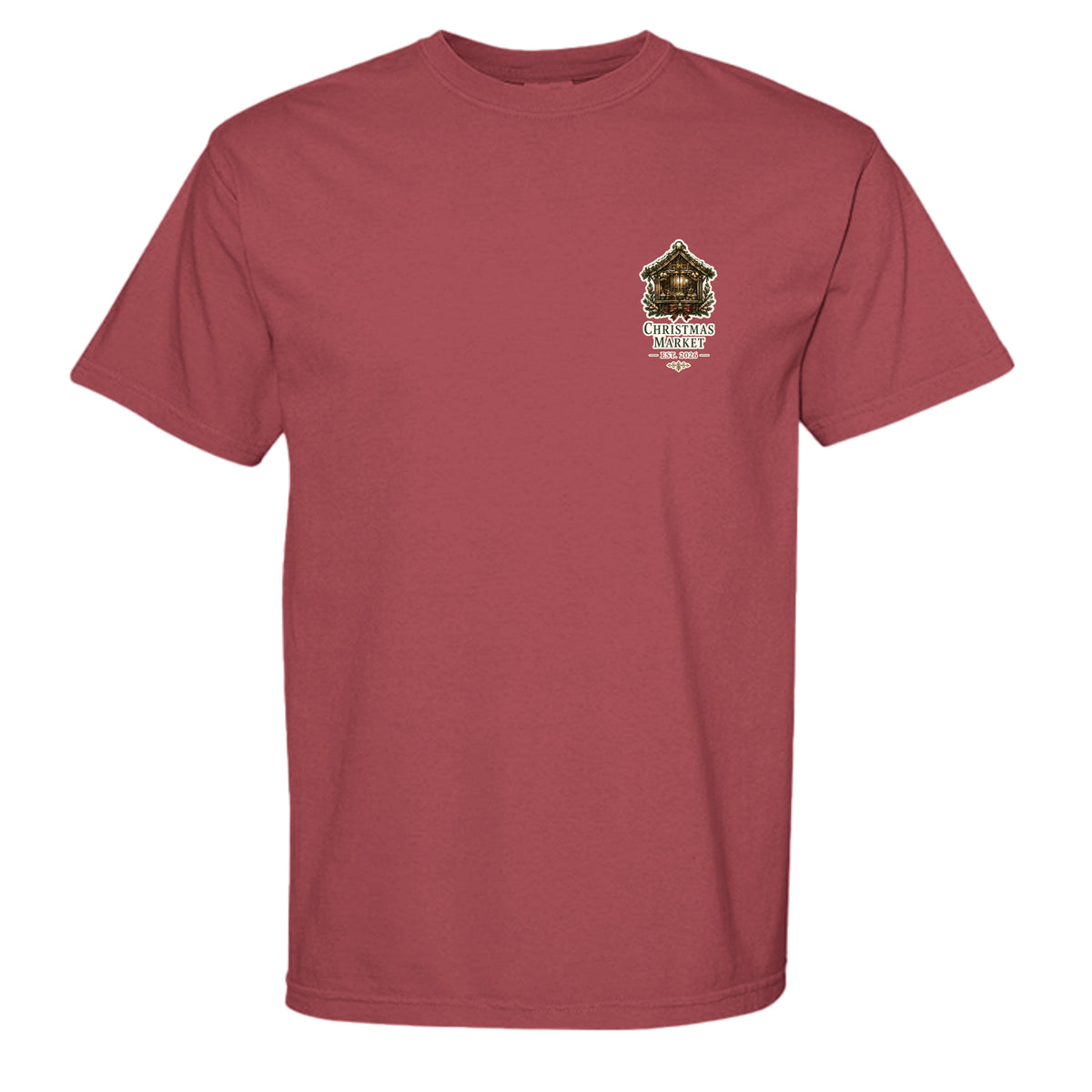 Christmas Market vintage graphic tee in crimson — front view