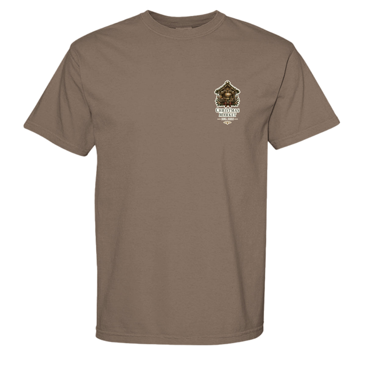 Christmas Market vintage graphic tee in espresso — front view
