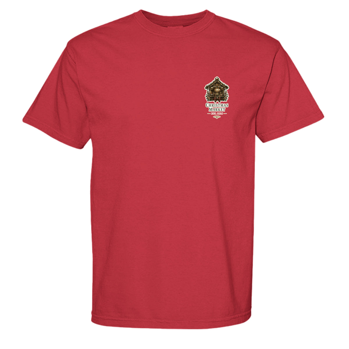 Christmas Market vintage graphic tee in red — front view