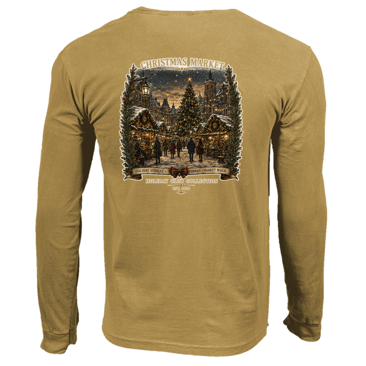 Christmas Market long sleeve tee in mustard — back view