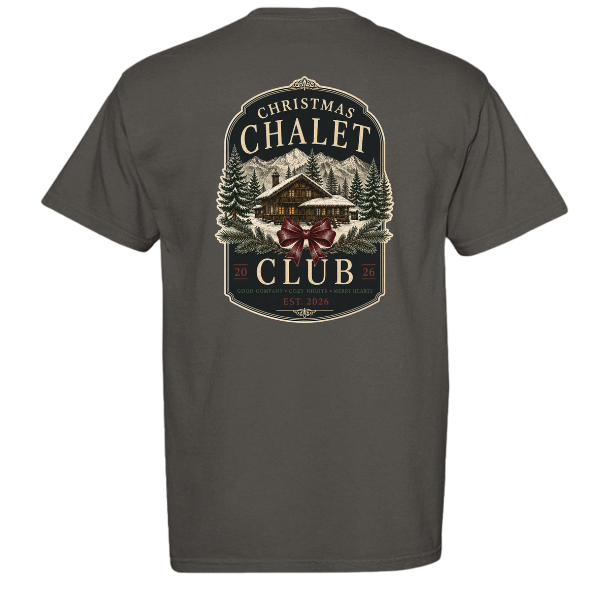 Christmas Chalet Club vintage graphic tee in pepper — back view