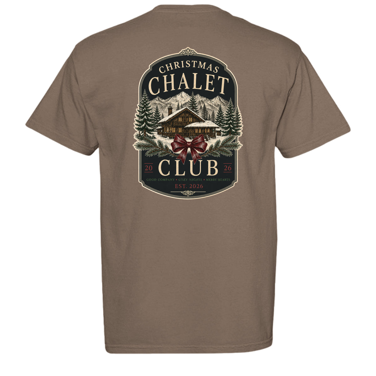 Christmas Chalet Club vintage graphic tee in espresso — back view