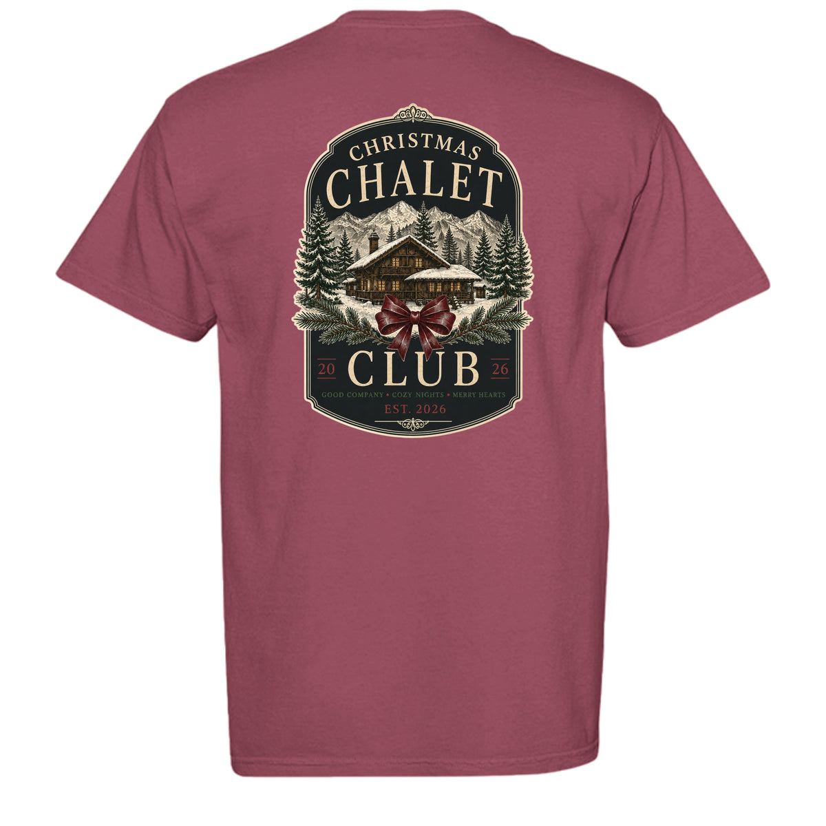 Christmas Chalet Club vintage graphic tee in chili — back view