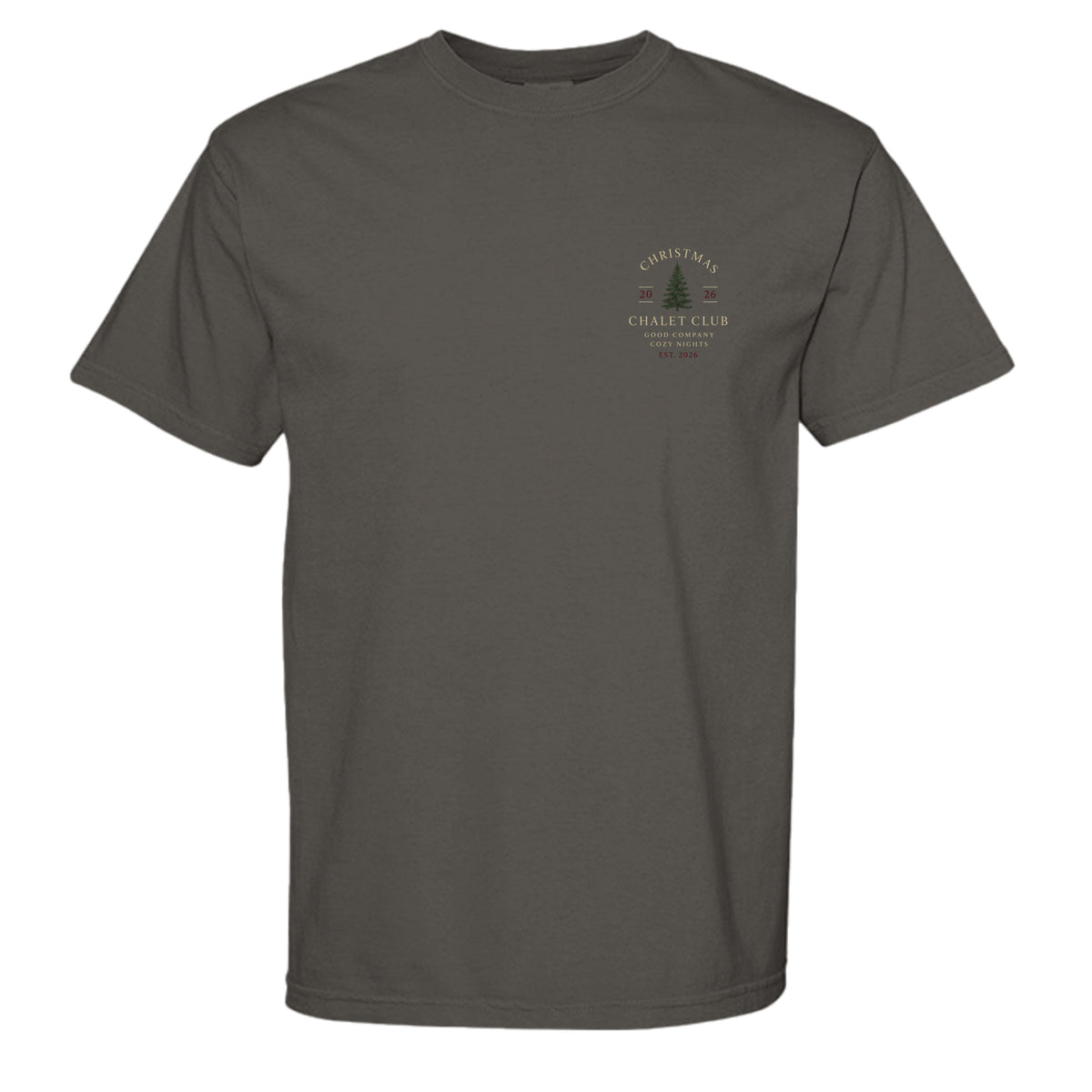 Christmas Chalet Club vintage graphic tee in pepper — front view