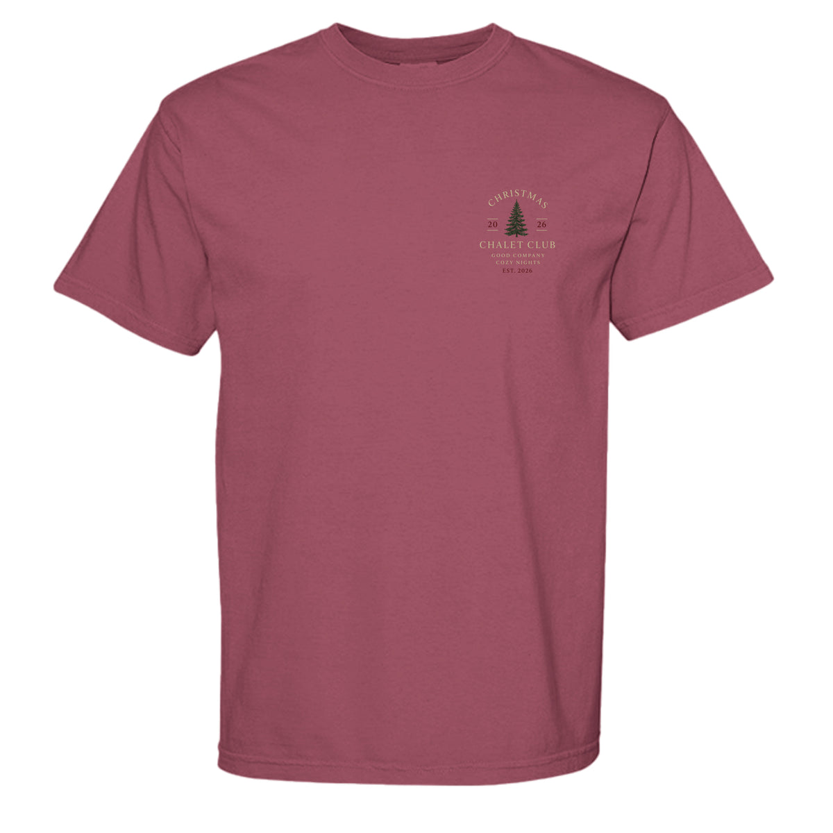 Christmas Chalet Club vintage graphic tee in chili — front view