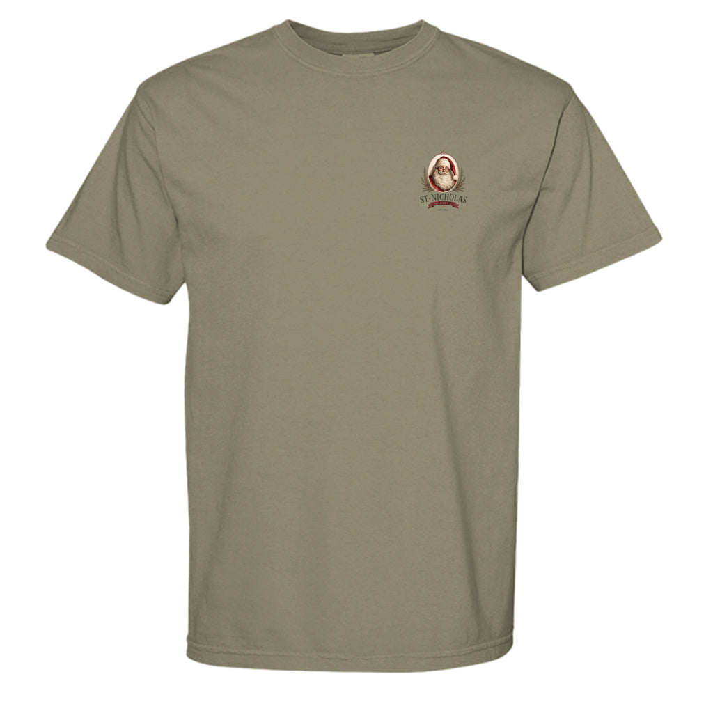 St Nicholas vintage graphic tee in sandstone — front view