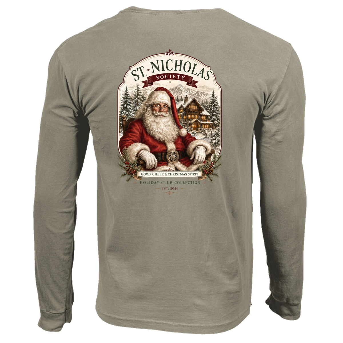 St Nicholas long sleeve tee in sandstone — back view