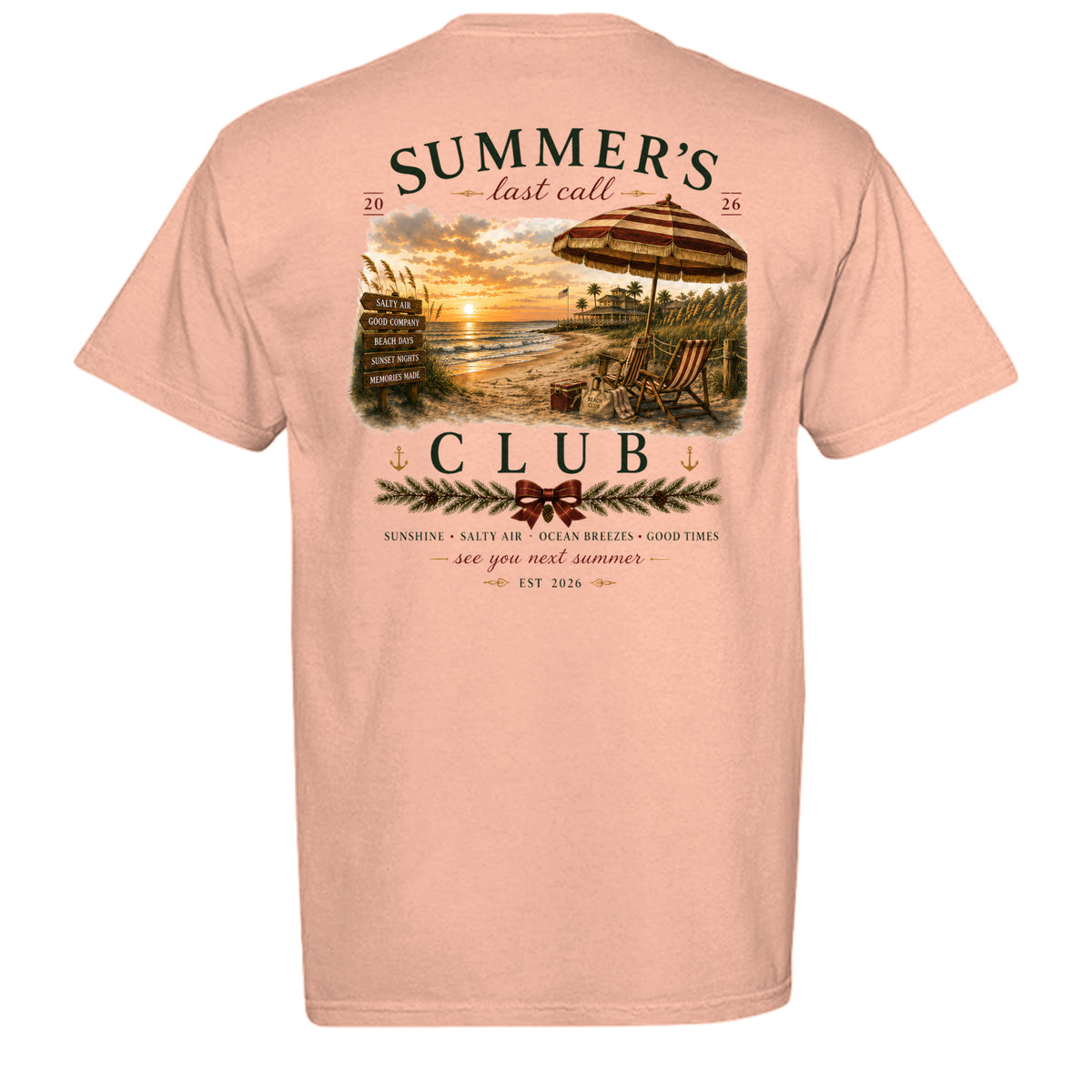 Summers Last Call vintage graphic tee in neon cantaloupe — back view