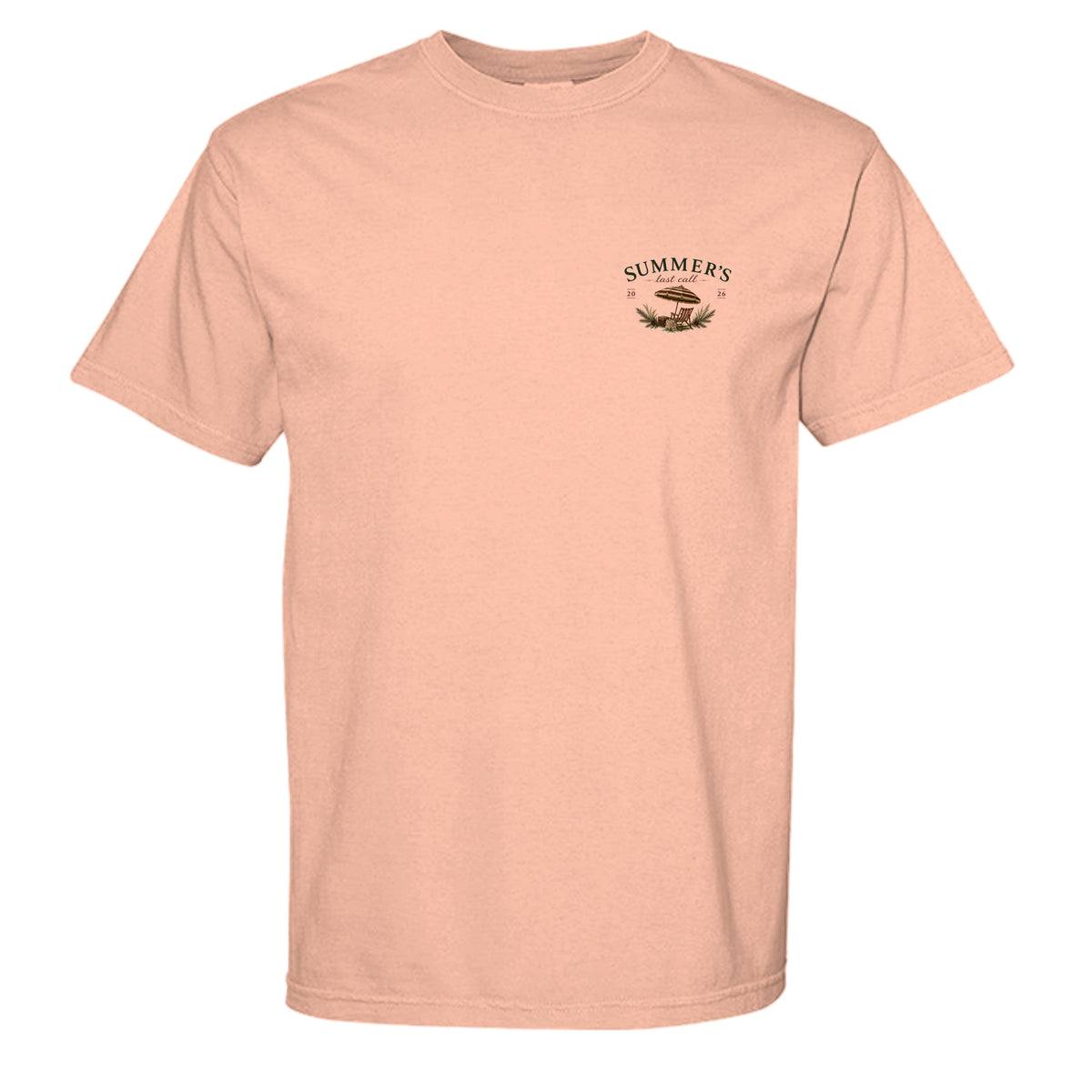 Summers Last Call vintage graphic tee in neon cantaloupe — front view