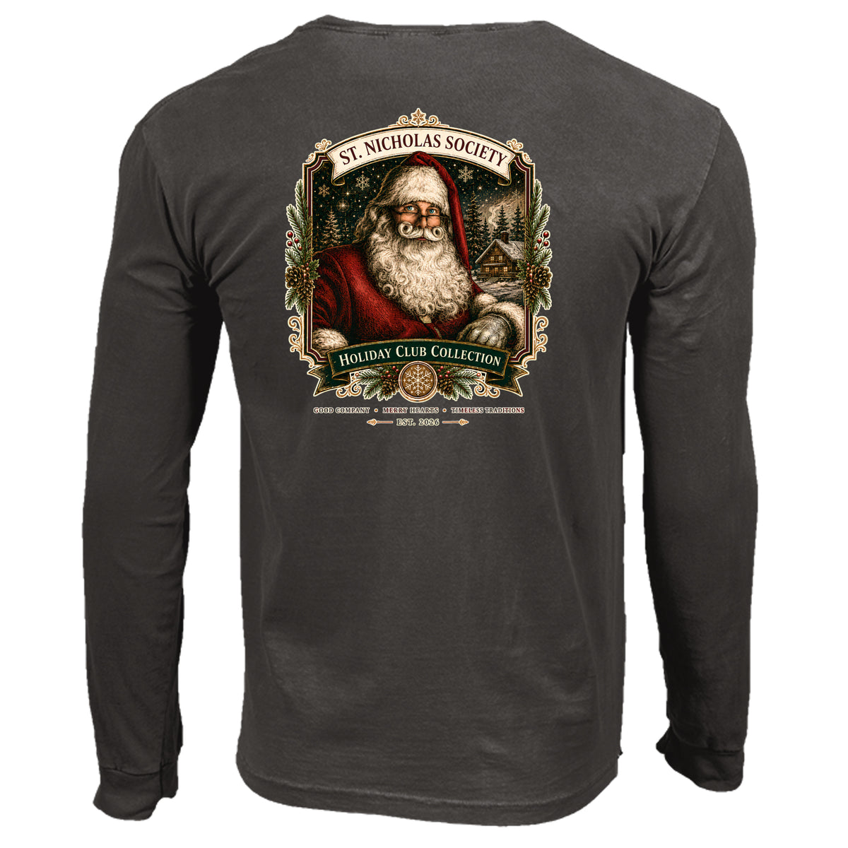 St Nicholas long sleeve tee in pepper — back view