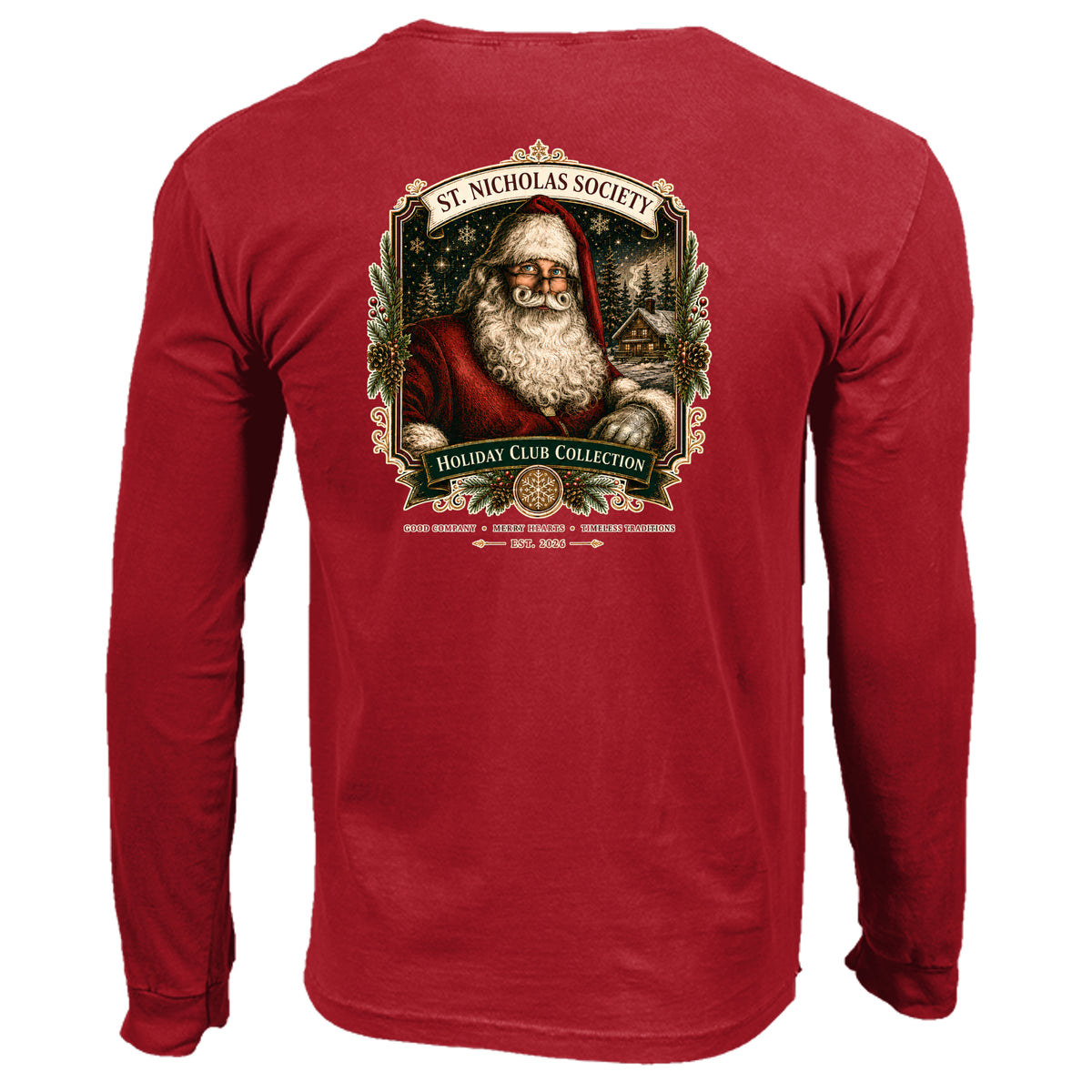 St Nicholas long sleeve tee in red — back view