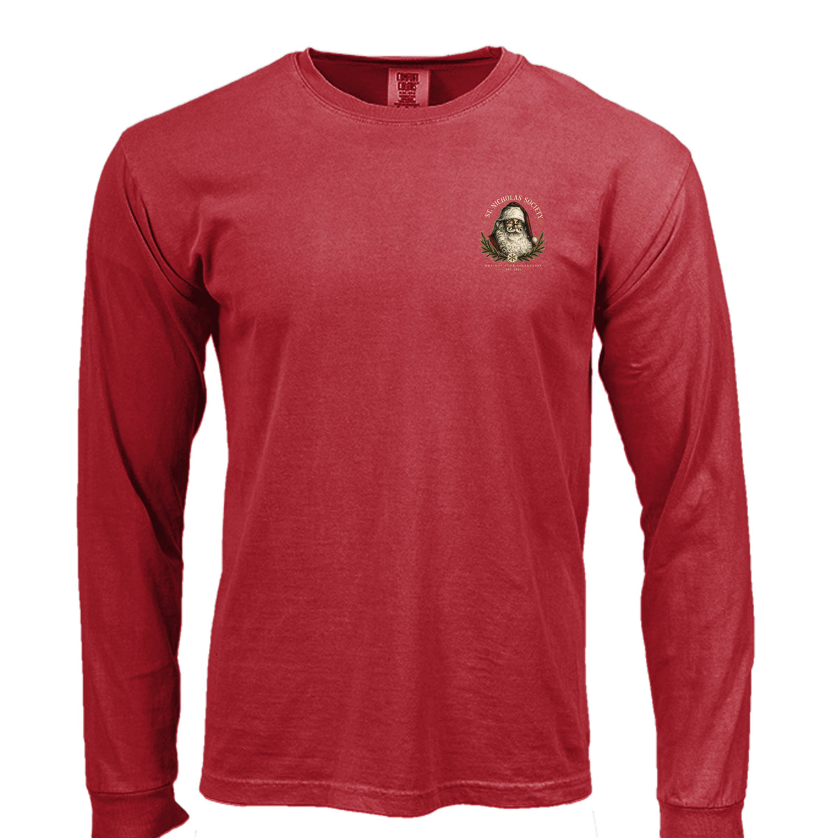 St Nicholas long sleeve tee in red — front view